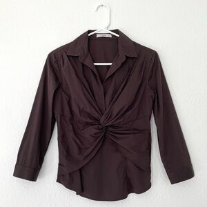 Prada Dark Brown Twist Front Blouse